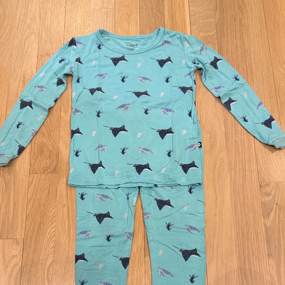 Kyte BABY Teal Stingray and Turtle Pajama Set Size 4T